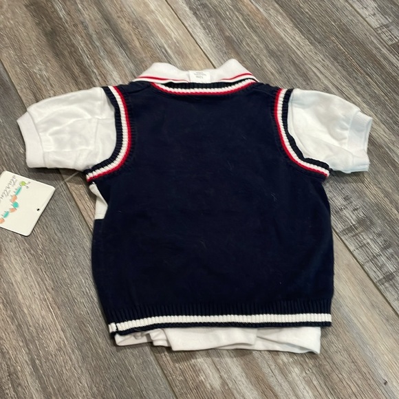 Starting Out Boys Navy Nautical Vest and white short sleeve polo 12 months NEW - Picture 4 of 4